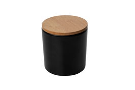 Hermia Set de 3 Cajas de Cerámica Negro Mate con Soporte de Madera